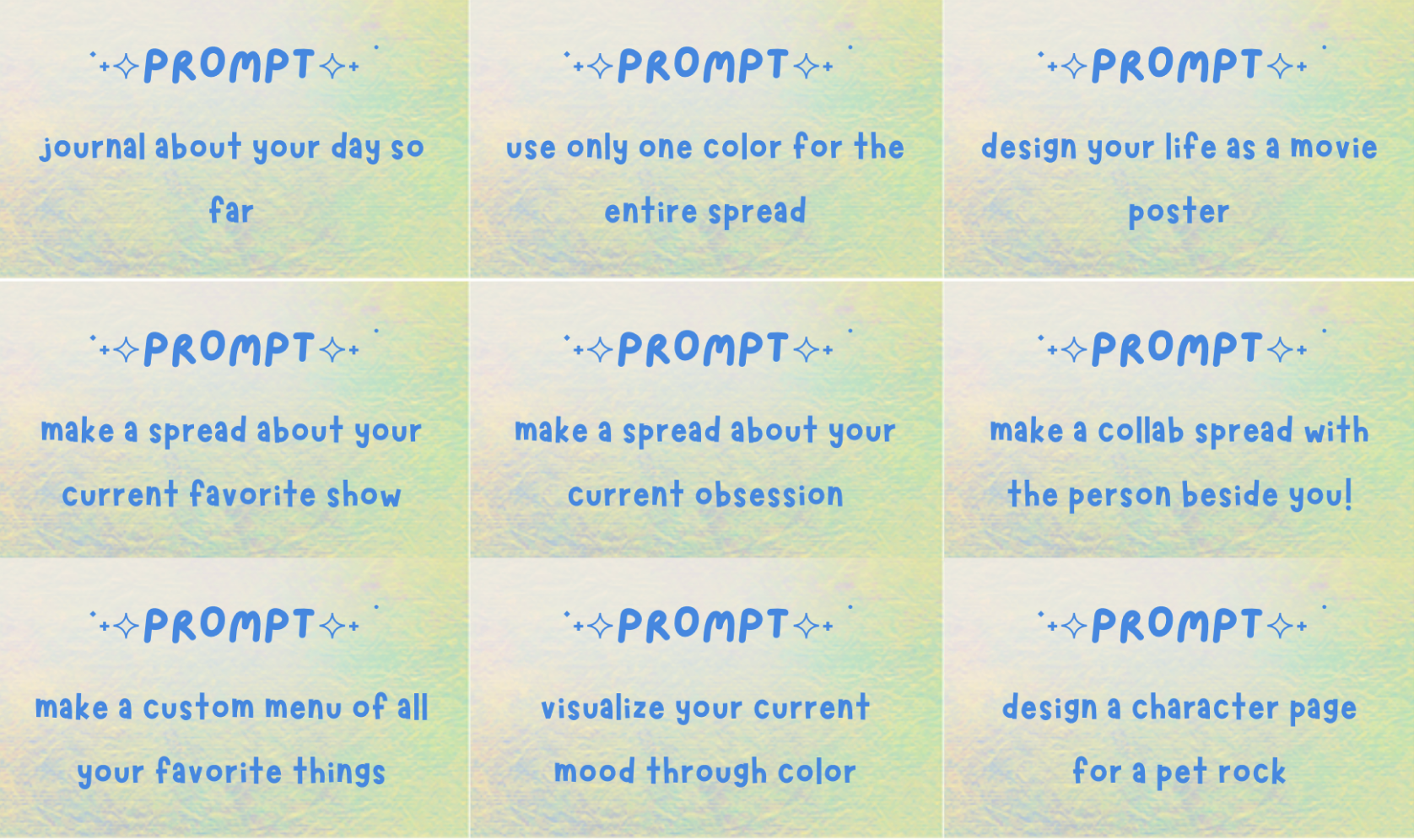 Prompts to place around the table 